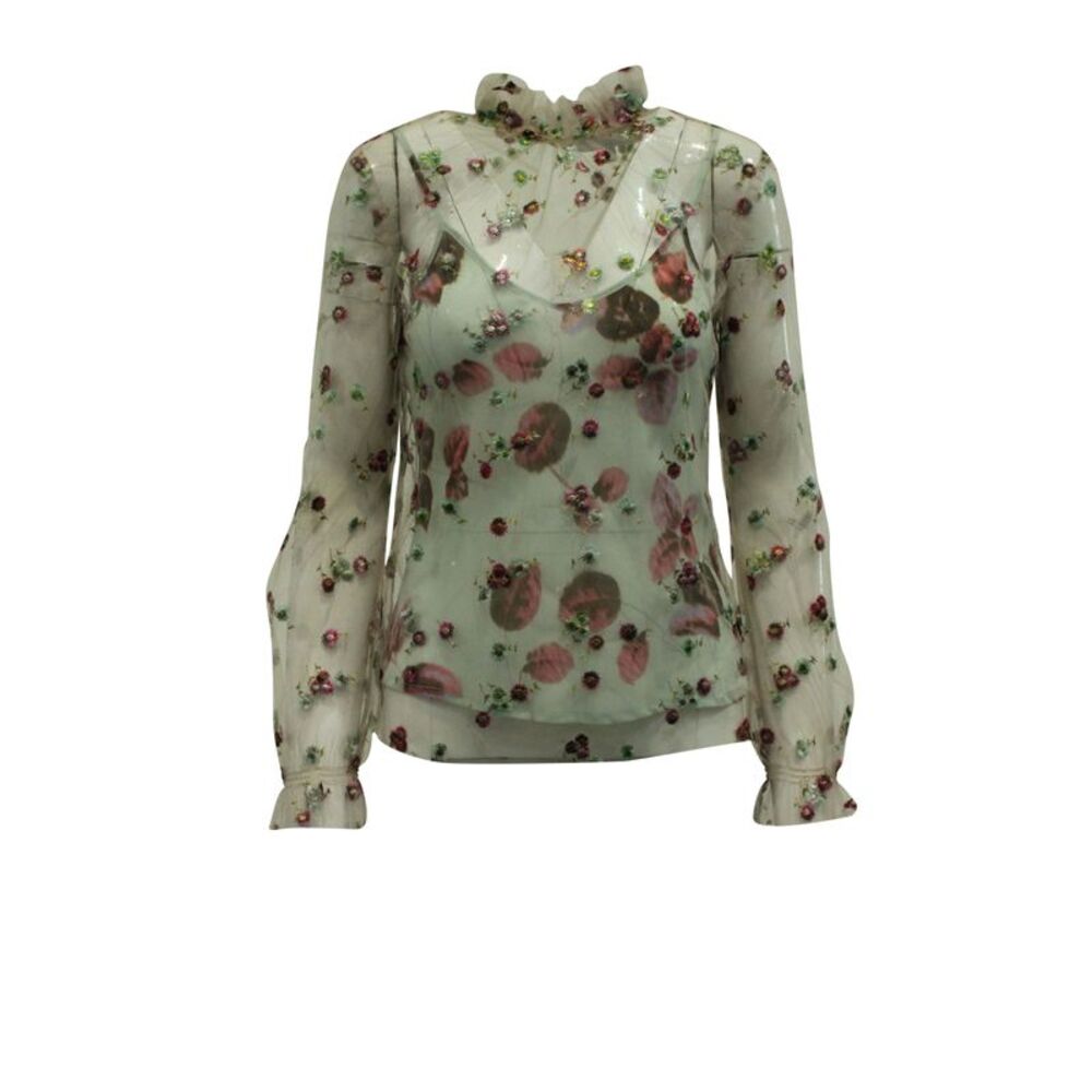 Luisa Beccaria Floral Embroidered Mesh Blouse in Multicolor Polyester